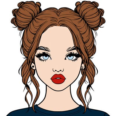 realistic girl with two buns in hair and lips