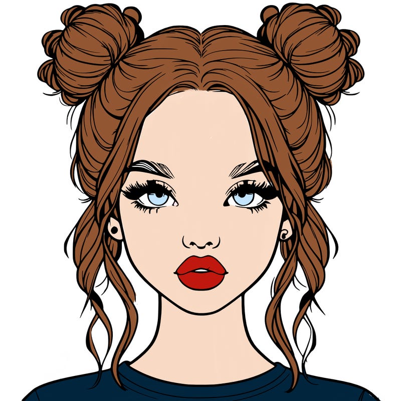 realistic girl with two buns in hair and lips
