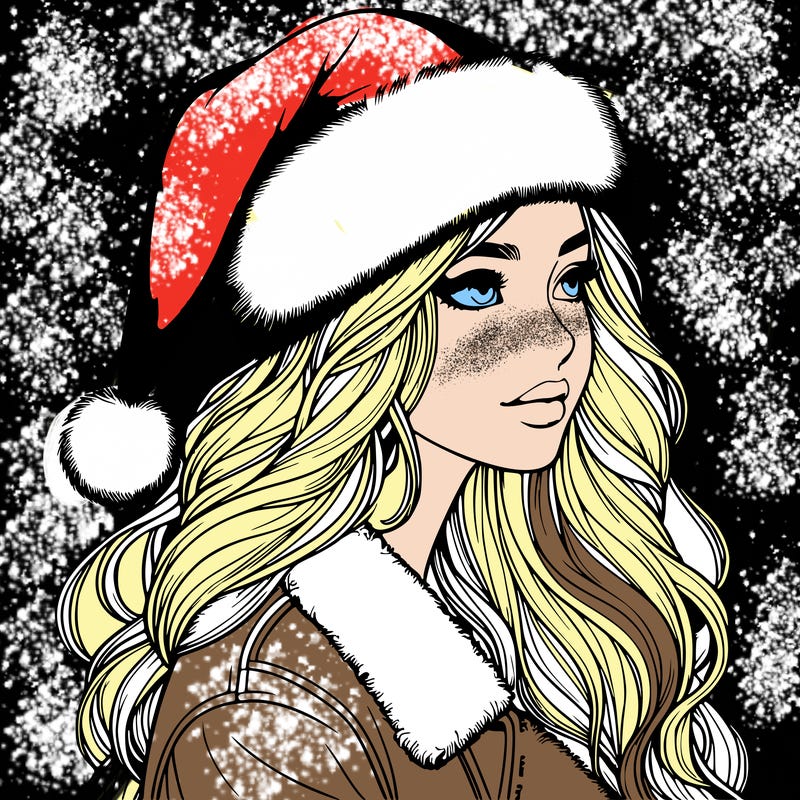 realistic girl in santa hat