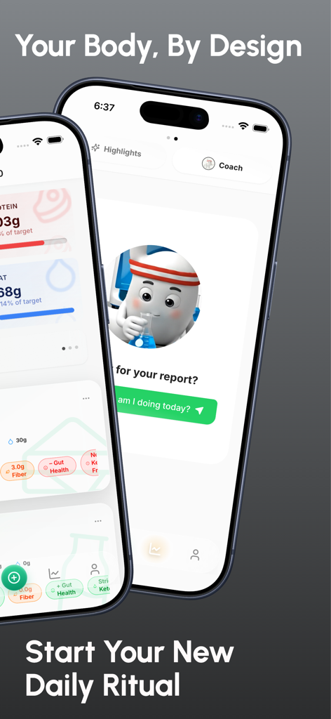 GutCheck: Smart Diet Tracker - GutCheck App-Oberfläche, die den Ernährungsberater und das Diät-Tracking-Dashboard auf dem iPhone zeigt