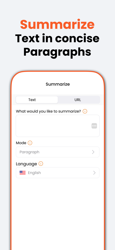ParaWriter App-Oberfläche zum Zusammenfassen von Texten und URLs in prägnante Absätze
