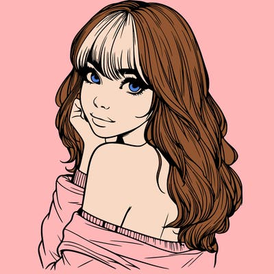 realistic girl with bangs looking over her shoulder