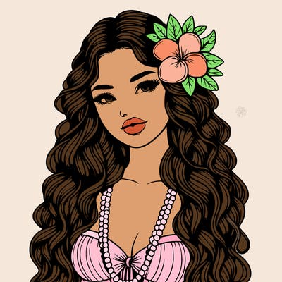 realistic beautiful hawaiian woman,long dress,haku lei, lips
