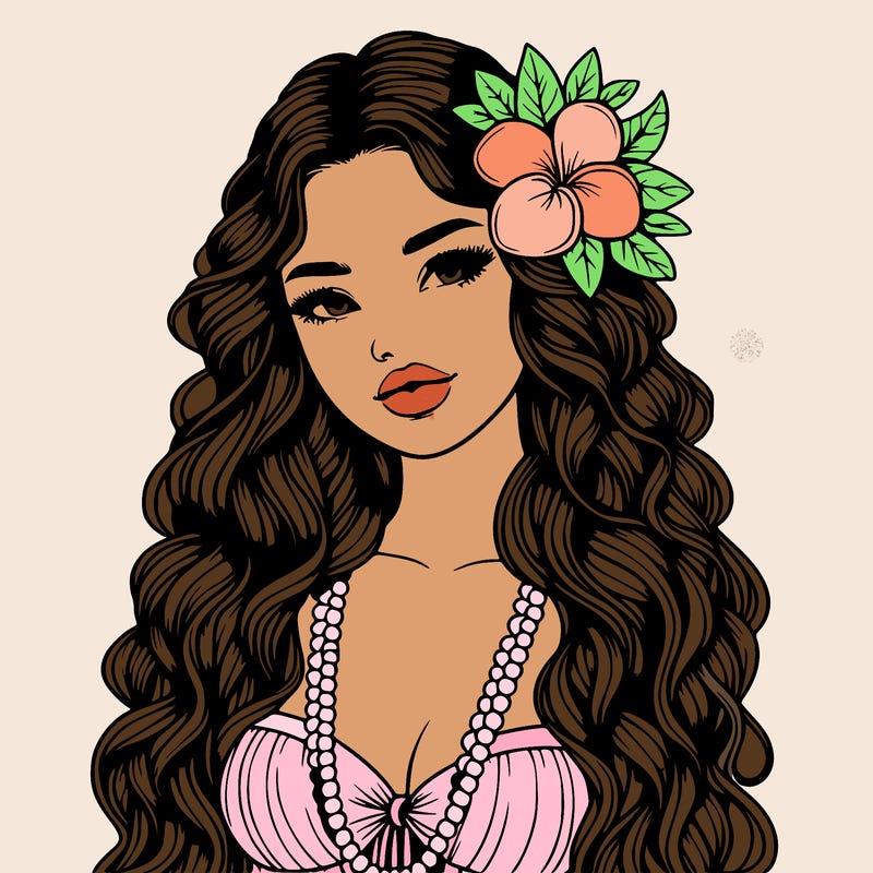 realistic beautiful hawaiian woman,long dress,haku lei, lips