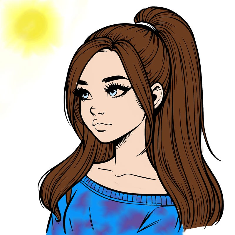 realistic girl with a high ponytail