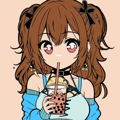 an anime girl drinking boba