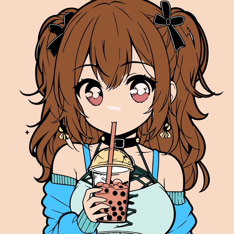 an anime girl drinking boba