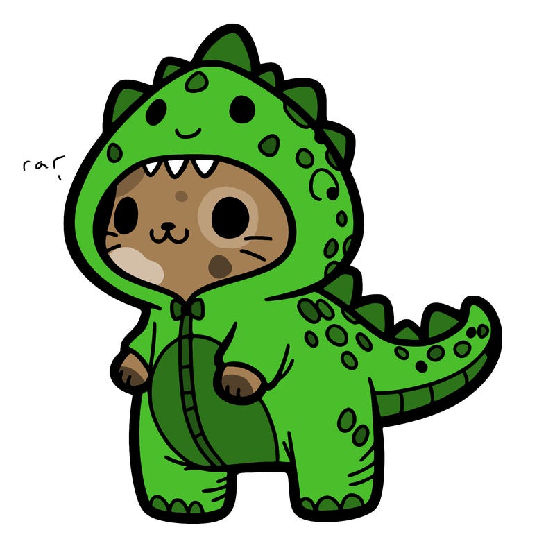 cat in dino onsie
