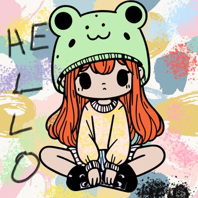 a girl wearing a frog hat and some frog socks