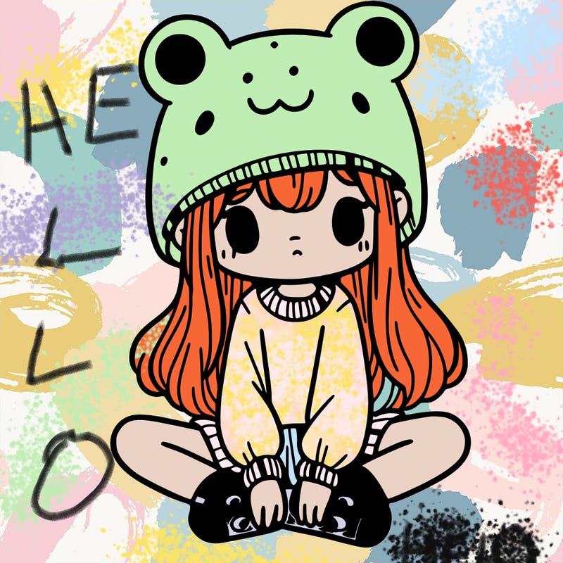a girl wearing a frog hat and some frog socks