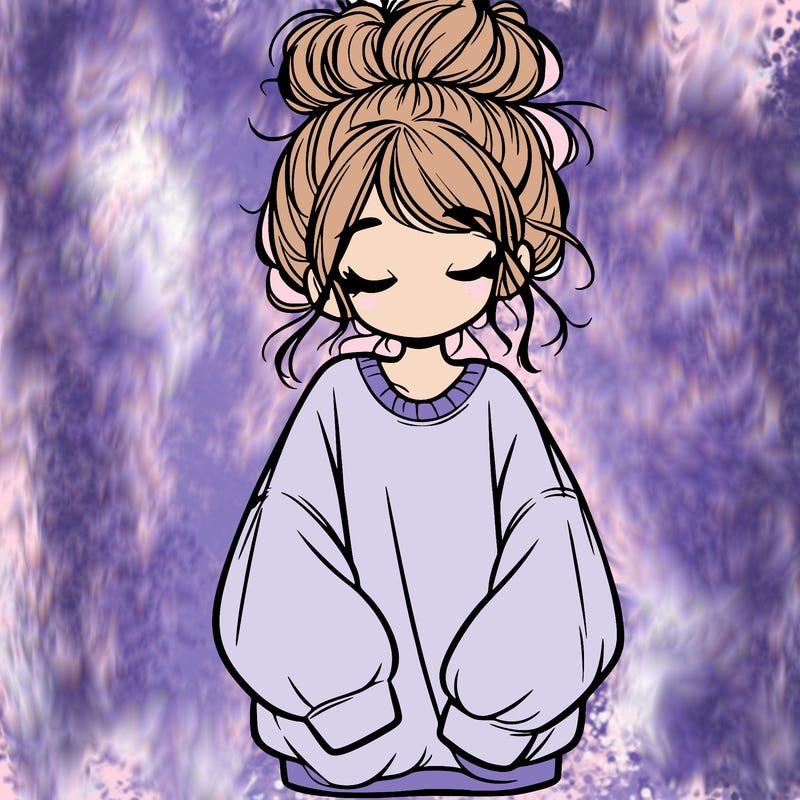 girl with baggy sweatshirt and messy bun