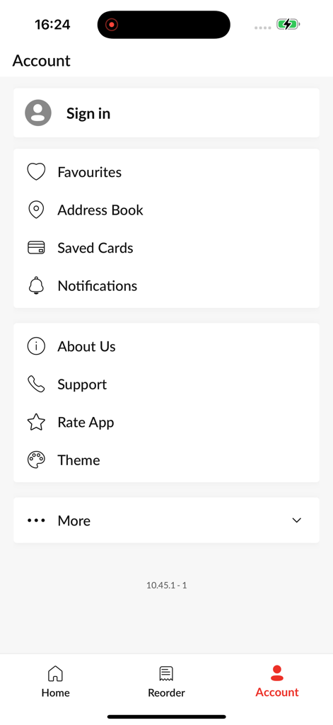 Dixy Chicken Online - Account profile and settings screen in the Dixy Chicken Online mobile app