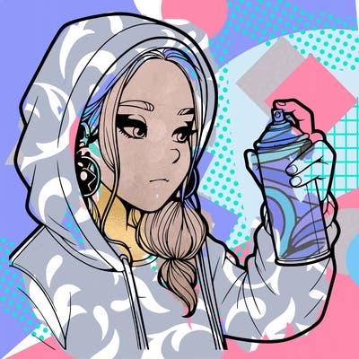 a realistic girl, spray painting