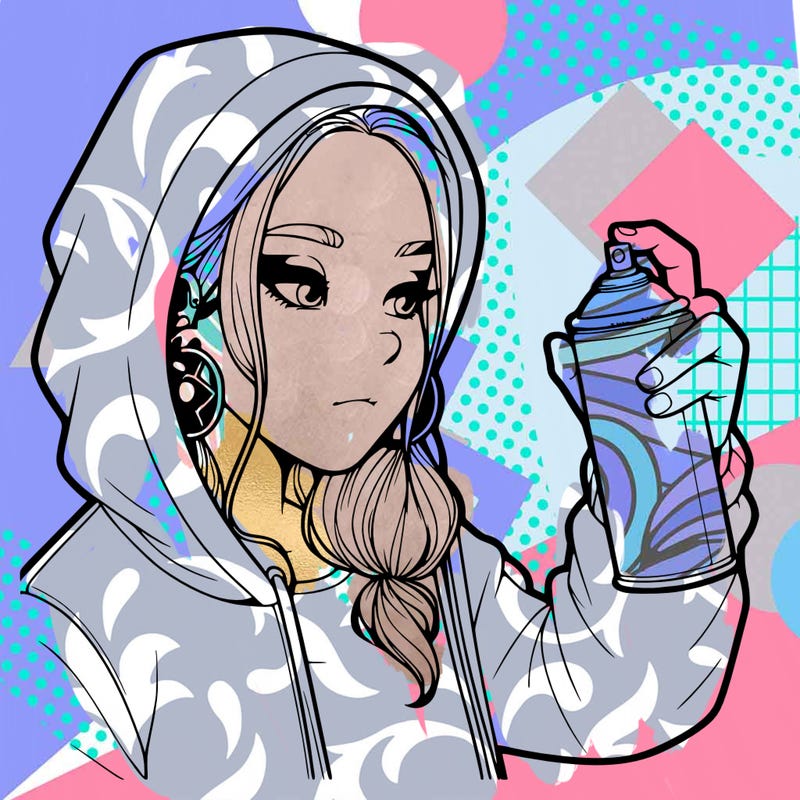 a realistic girl, spray painting