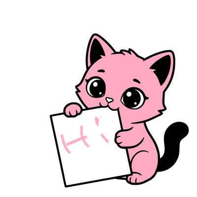 a small cat with a blank sheet of paper in its hand. the cat is sooooooo cute!