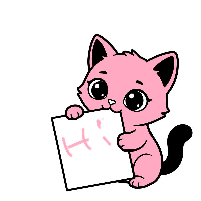 a small cat with a blank sheet of paper in its hand. the cat is sooooooo cute!