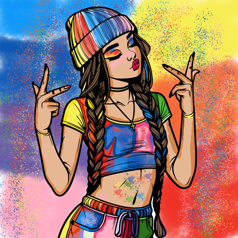 realistic teenage girl with braids and a beanie and crop top doing 🫶🏼