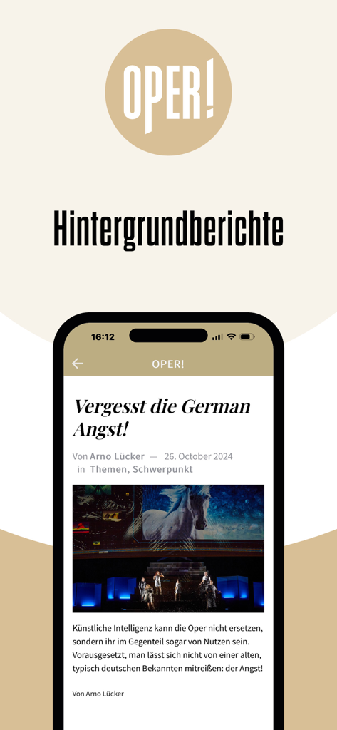 OPER magazine app interface showing a background report article