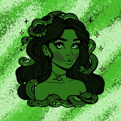 realistic girl with snakes as hair