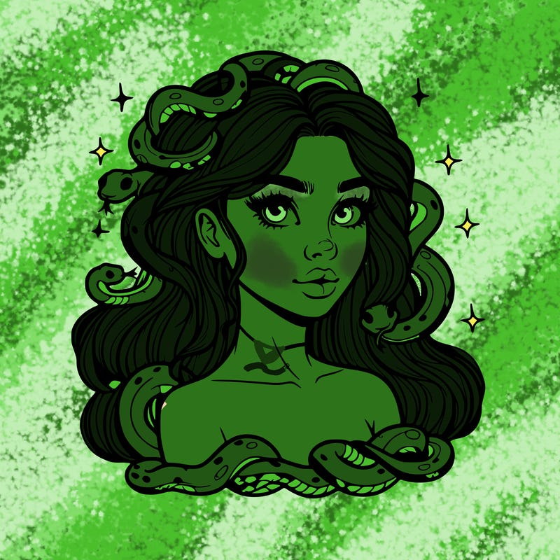 realistic girl with snakes as hair