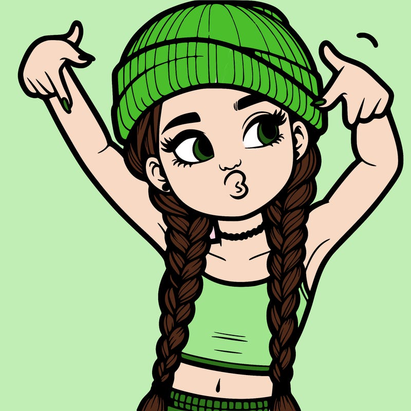 realistic teenage girl with braids and a beanie and crop top doing 🫶🏼