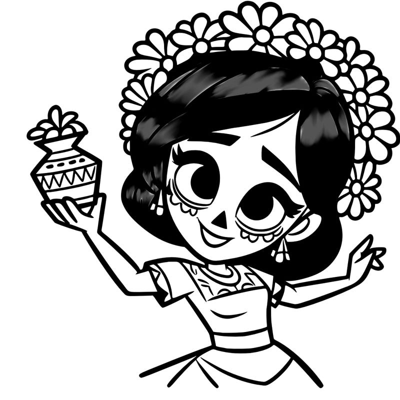a disney style day of the dead woman.