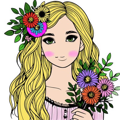 a realistic girl with flowers