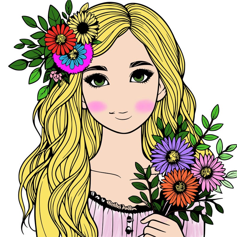 a realistic girl with flowers