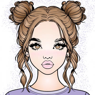 realistic girl with two buns in hair and lips