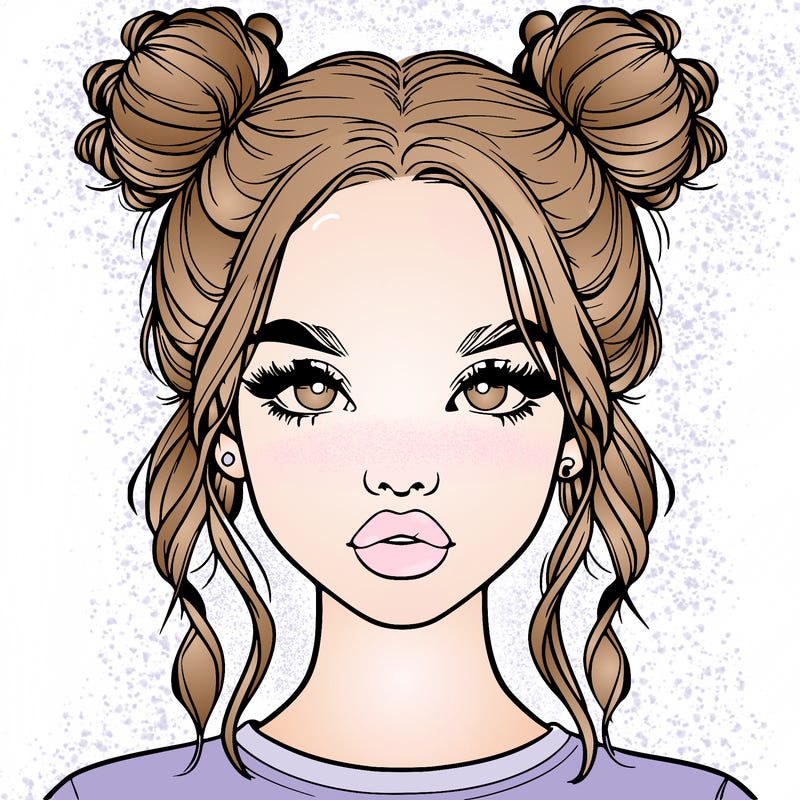 realistic girl with two buns in hair and lips