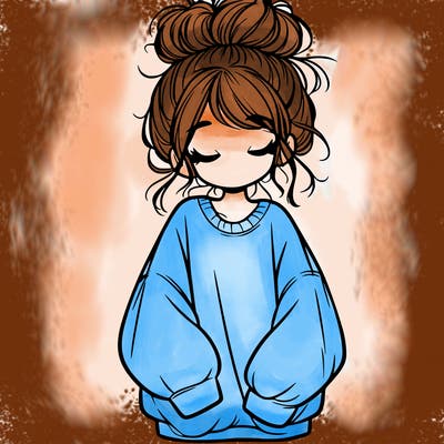 girl with baggy sweatshirt and messy bun