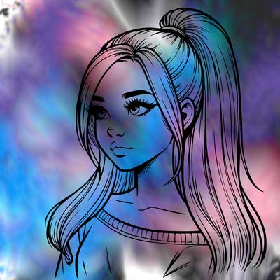 realistic girl with a high ponytail