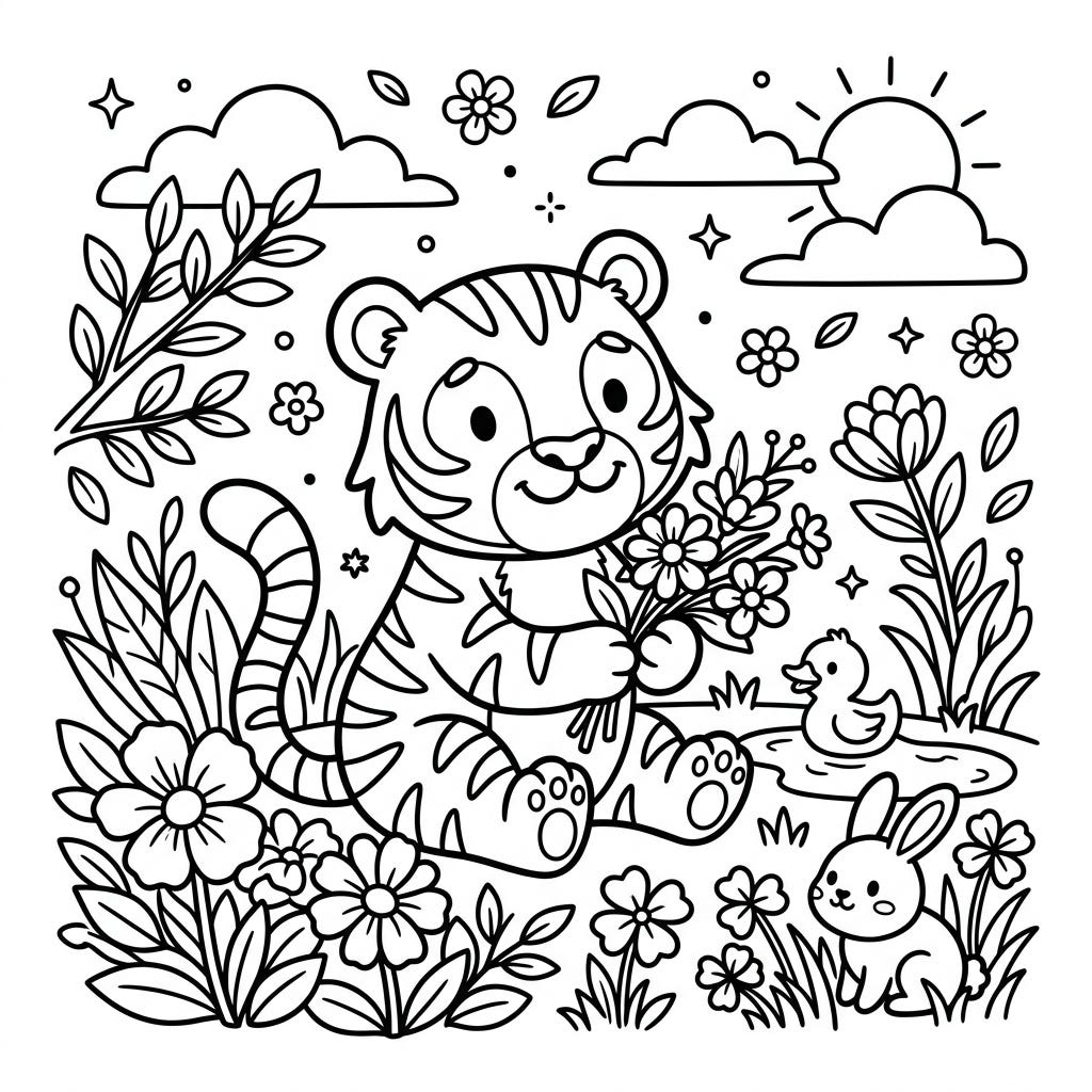 Spring Tiger Fun: Toddler Coloring Page | Easy Printables