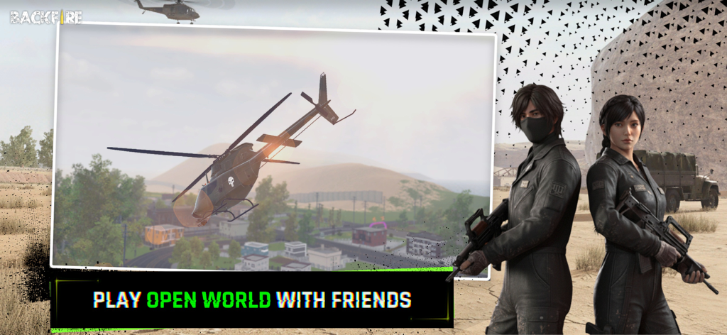 RH3: Backfire - Tactical characters with assault rifles and a military helicopter flying over a city in RH3 Backfire