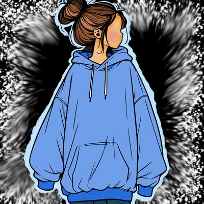 realistic girl with a oversized sweatshirt on and a bun