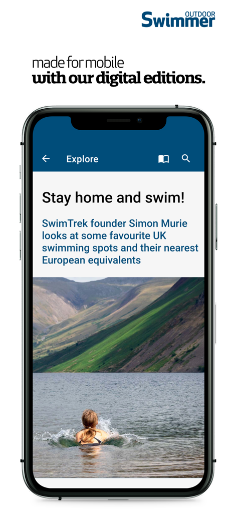 Outdoor Swimmer - Outdoor Swimmer digital magazine interface on a smartphone featuring wild swimming content