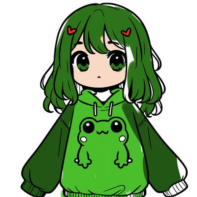 girl wearing frogging sweatshirt