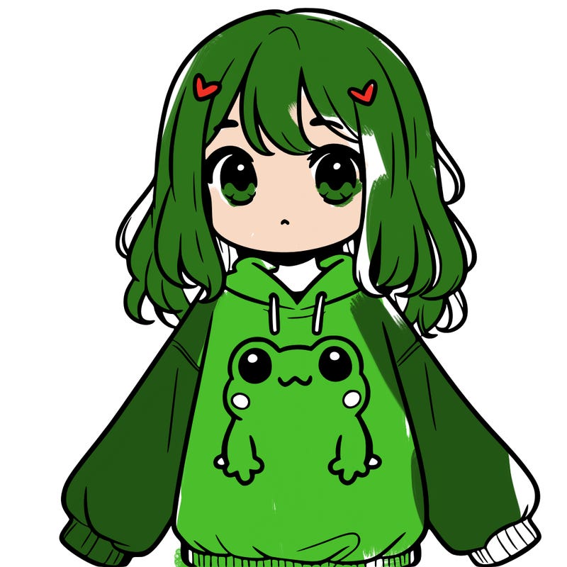 girl wearing frogging sweatshirt
