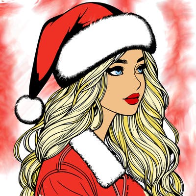 realistic girl in santa hat