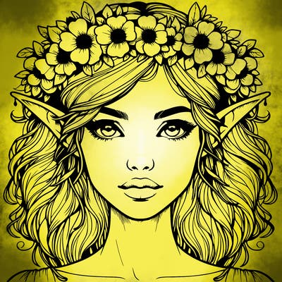realistic female elf with flower crown