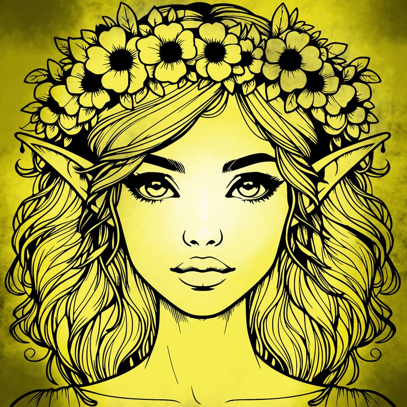 realistic female elf with flower crown