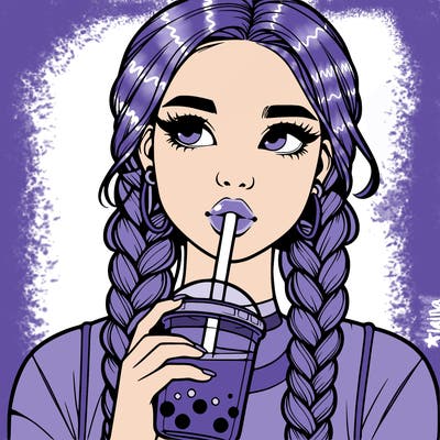 realistic girl with braided hair drinking boba