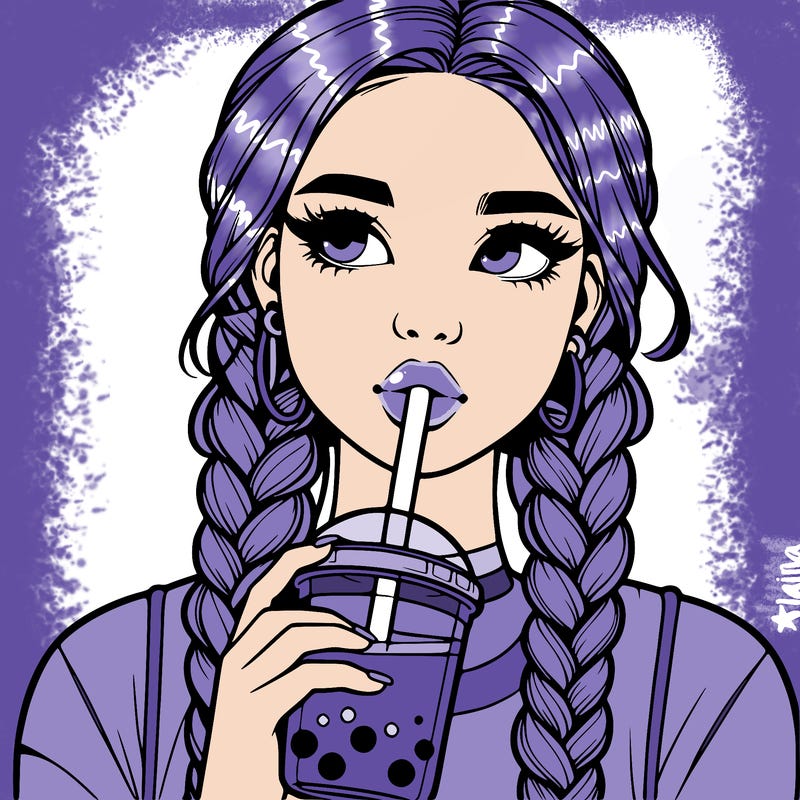 realistic girl with braided hair drinking boba