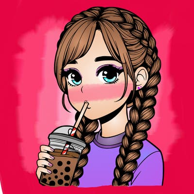 realistic girl with braided hair drinking boba