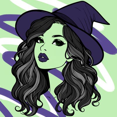 realistic witch girl with wavy hair and lips