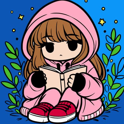 girl in oversized hoodie reading a book