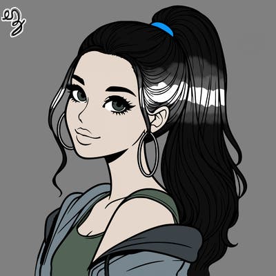 realistic girl with a high ponytail