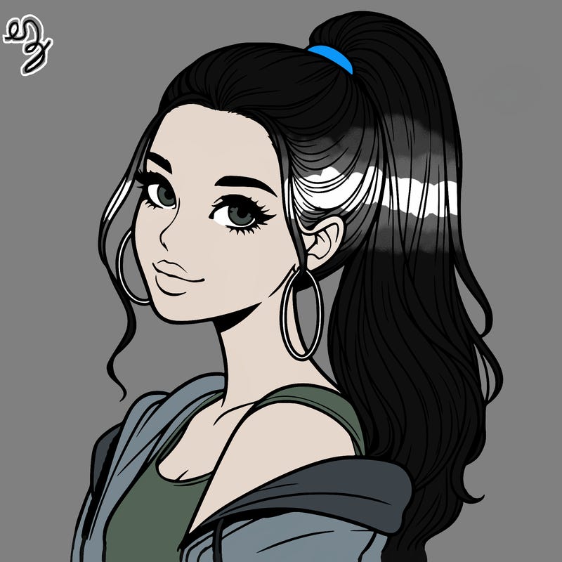 realistic girl with a high ponytail