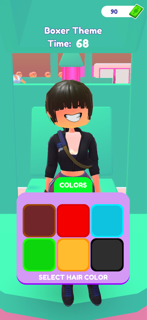Famous Fashion Roblox Star - Roblox-style character customization menu for hair color selection in a fashion game