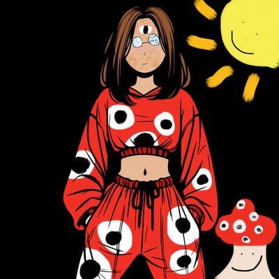 realistic girl faceless with baggy pants and a crop top